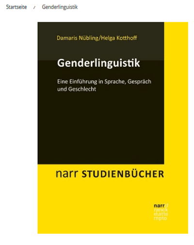 Screenshot mit Buch-Cover des Buchs Genderlinguistik