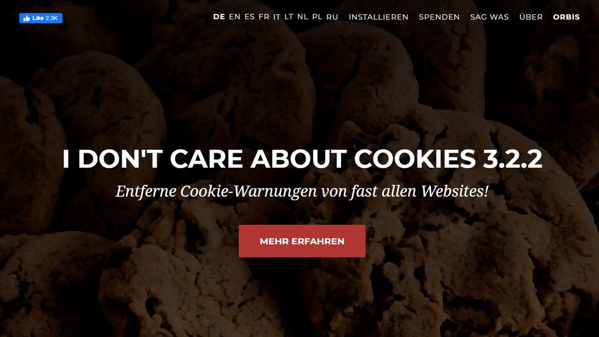 Screenshot von der Seite " I don't care about cookies"