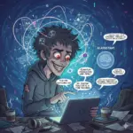 a person chatting with an ai and getting into a  delusional spiral, animated