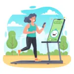 happy human being tracking his/her workout on their mobile phone, animated