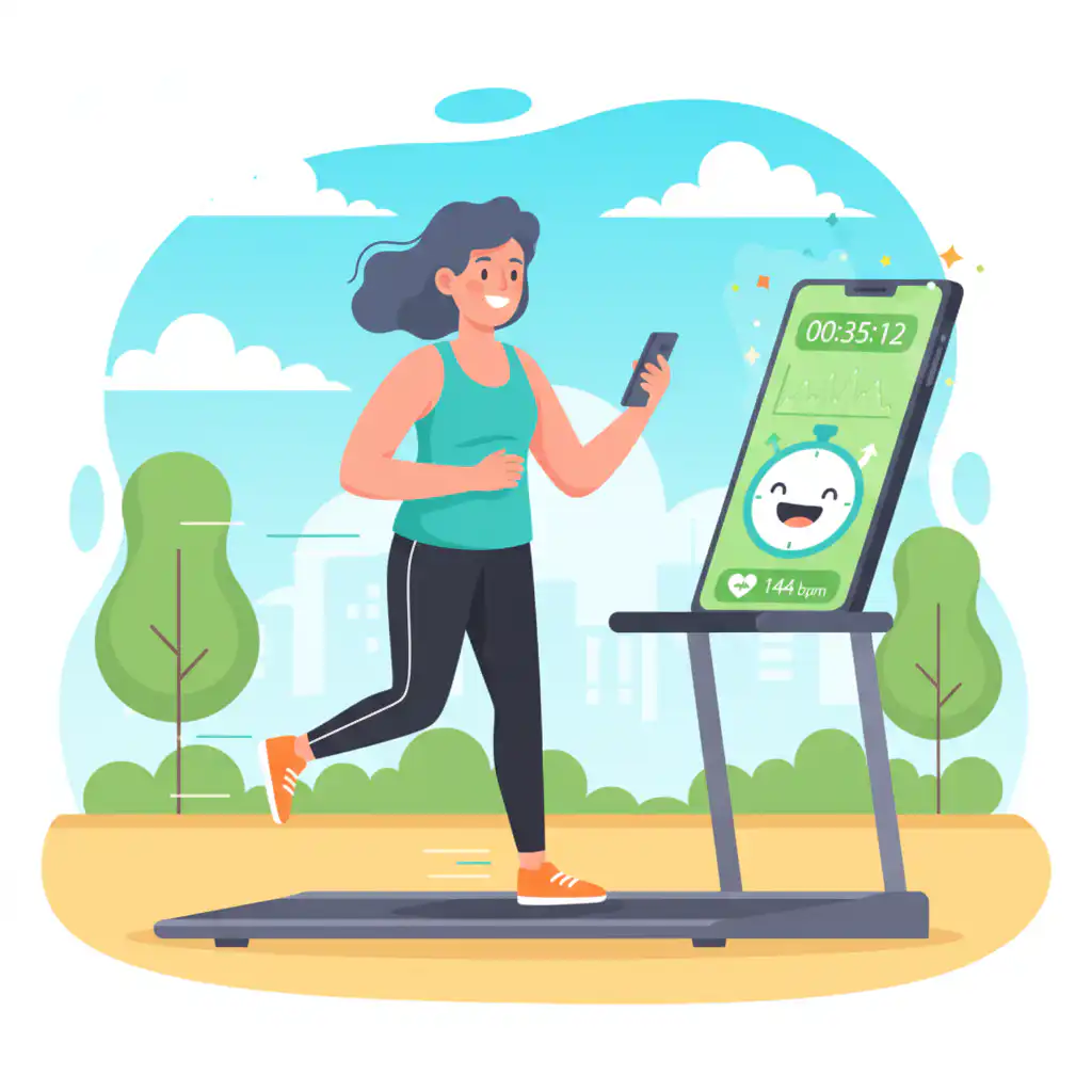 happy human being tracking his/her workout on their mobile phone, animated