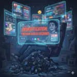 Gemini generiertes Bild, Prompt: create an image with an unhappy human being in the age of enshittification of the internet animated