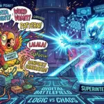 KI-generiertes Bild: image of a stochastic parrot vs a superintelligent AI cartoon style